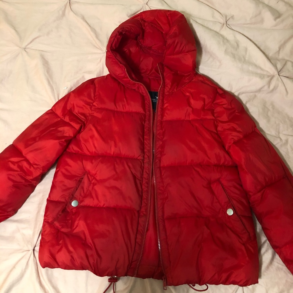 American eagle red puffer coat